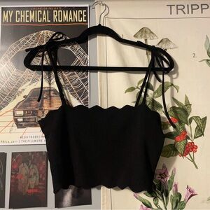 Zara Scalloped Cropped Tank Top with Tie Straps